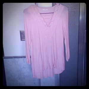 Strappy pink 3/4 sleeve with lace detail